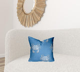 17" X 17" Blue And White Crab Blown Seam Coastal Throw Indoor Outdoor Pillow