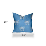 26" X 26" Blue And White Crab Blown Seam Coastal Throw Indoor Outdoor Pillow