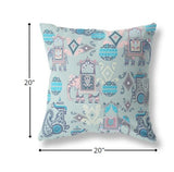 18" Gray Pink Tribal Indoor Outdoor Zip Throw Pillow