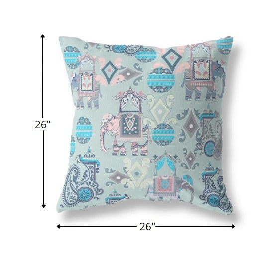 18" Gray Pink Tribal Indoor Outdoor Zip Throw Pillow