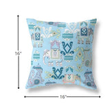 16" Sky Blue Tribal Indoor Outdoor Zip Throw Pillow