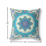 18” Blue Cream Jewel Indoor Outdoor Zippered Throw Pillow