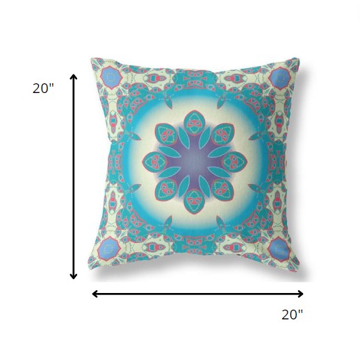 18” Blue Cream Jewel Indoor Outdoor Zippered Throw Pillow