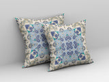 18” White Blue Rose Box Indoor Outdoor Zippered Throw Pillow