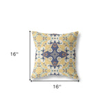 16” Yellow Navy Diamond Star Indoor Outdoor Zippered Throw Pillow