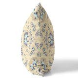 18" Beige Blue Floral Indoor Outdoor Zip Throw Pillow