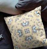 18" Beige Blue Floral Indoor Outdoor Zip Throw Pillow