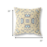 18" Beige Blue Floral Indoor Outdoor Zip Throw Pillow