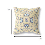 18" Beige Blue Floral Indoor Outdoor Zip Throw Pillow