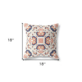 18"x18" Off White Navy and Orange Zip Broadcloth Floral Throw Pillow