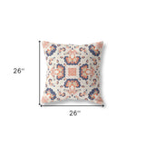 18"x18" Off White Navy and Orange Zip Broadcloth Floral Throw Pillow