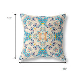 18" Blue White Filigree Indoor Outdoor Zip Throw Pillow