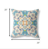 18" Blue White Filigree Indoor Outdoor Zip Throw Pillow