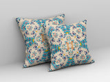 18" Blue White Filigree Indoor Outdoor Zip Throw Pillow