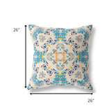 18" Blue White Filigree Indoor Outdoor Zip Throw Pillow