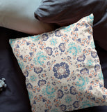 16" X 16" White And Blue Zippered Floral Indoor Outdoor Throw Pillow