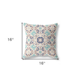 16" X 16" White And Blue Zippered Floral Indoor Outdoor Throw Pillow