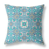 18"x18" Aqua Blue and Gray Zip Broadcloth Floral Throw Pillow