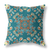 16” Teal Orange Wreath Indoor Outdoor Zippered Throw Pillow