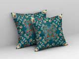 16” Teal Orange Wreath Indoor Outdoor Zippered Throw Pillow