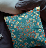 16” Teal Orange Wreath Indoor Outdoor Zippered Throw Pillow