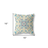 16” Blue Beige Wreath Indoor Outdoor Zippered Throw Pillow