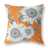 18" Orange White Sunflower Indoor Outdoor Zippered Throw Pillow