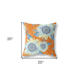 18" Orange Blue Sunflower Indoor Outdoor Zippered Throw Pillow