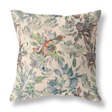 18” Green Brown Florals Indoor Outdoor Zippered Throw Pillow