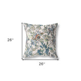 18” Blue White Florals Indoor Outdoor Zippered Throw Pillow