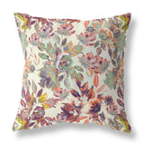 16” Orange Green Florals Indoor Outdoor Zippered Throw Pillow