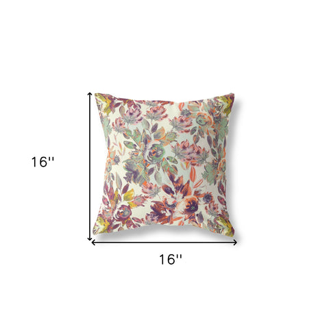 16” Orange Green Florals Indoor Outdoor Zippered Throw Pillow