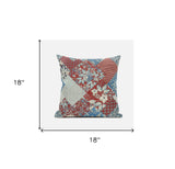 18" Aqua Red Floral Suede Throw Pillow