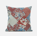 18" Aqua Red Floral Suede Throw Pillow