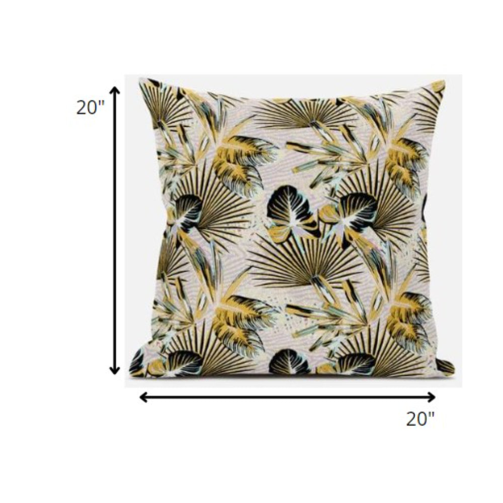 18” Yellow Black Tropical Suede Throw Pillow