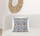 18" Sky Blue Red Roses Suede Throw Pillow