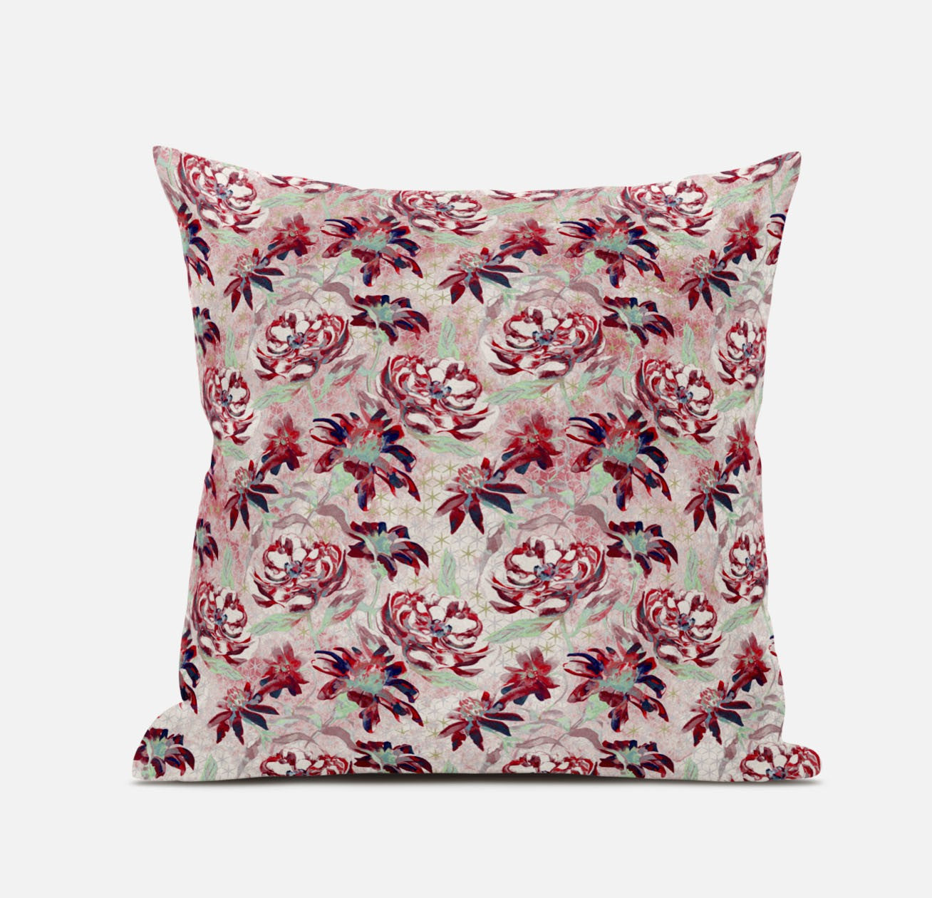 18" Red White Roses Suede Throw Pillow