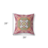 18” Magenta Green Geo Tribal Indoor Outdoor Throw Pillow