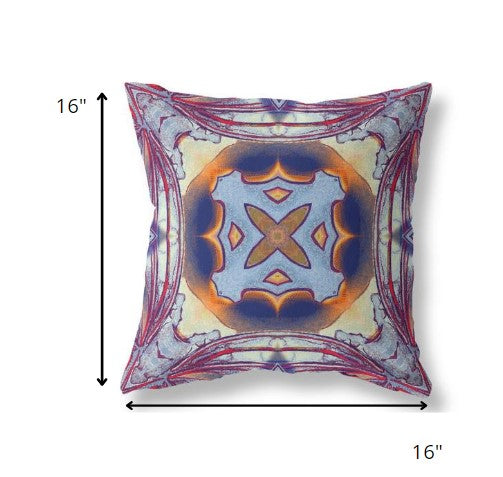 16” Indigo Yellow Geo Tribal Indoor Outdoor Throw Pillow