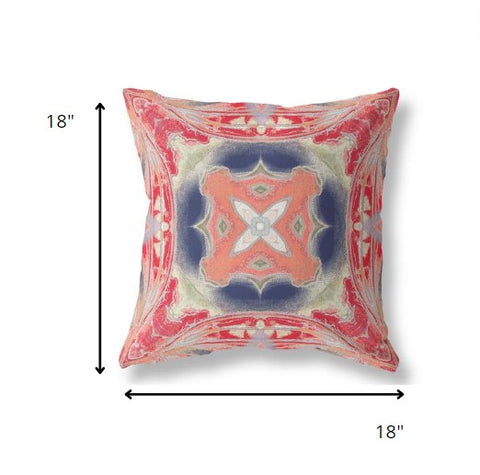 18” Red Cream Geo Tribal Indoor Outdoor Throw Pillow