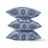 16” Blue Cream Geo Tribal Indoor Outdoor Throw Pillow