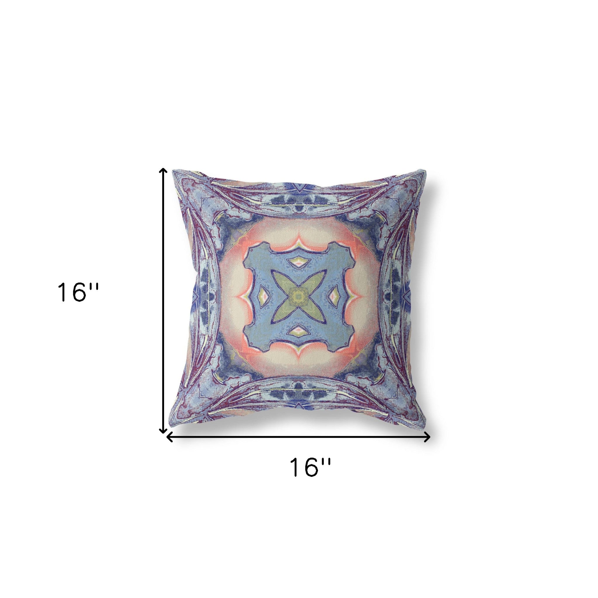 16” Indigo Peach Geo Tribal Indoor Outdoor Throw Pillow