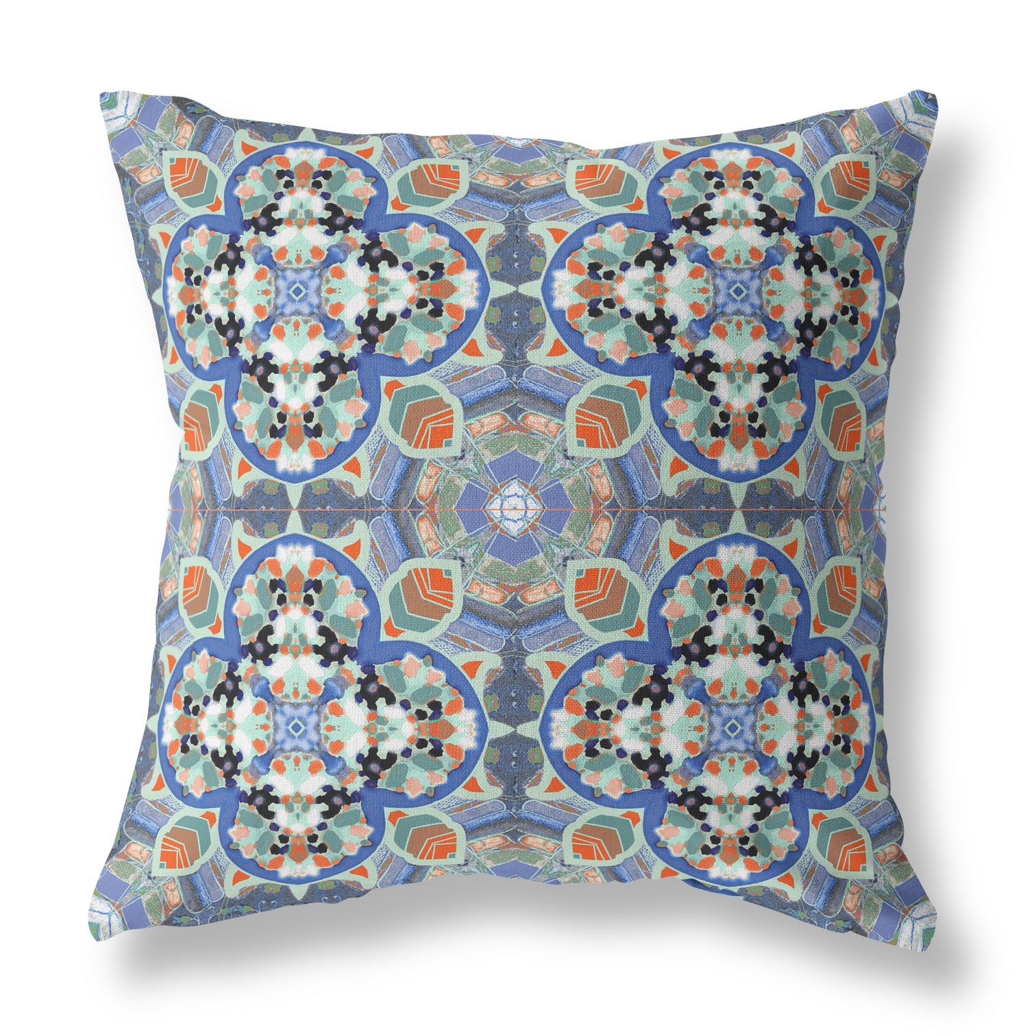 16" Blue Orange Cloverleaf Indoor Outdoor Throw Pillow