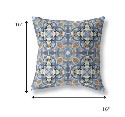 16" Blue Orange Cloverleaf Indoor Outdoor Throw Pillow