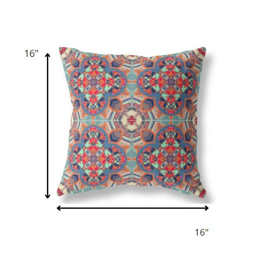 16" Orange Blue Cloverleaf Indoor Outdoor Throw Pillow