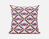 18" X 18" Pink And White Blown Seam Geometric Indoor Outdoor Throw Pillow