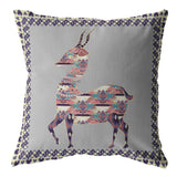 16" Purple Cream Boho Deer Indoor Outdoor Throw Pillow