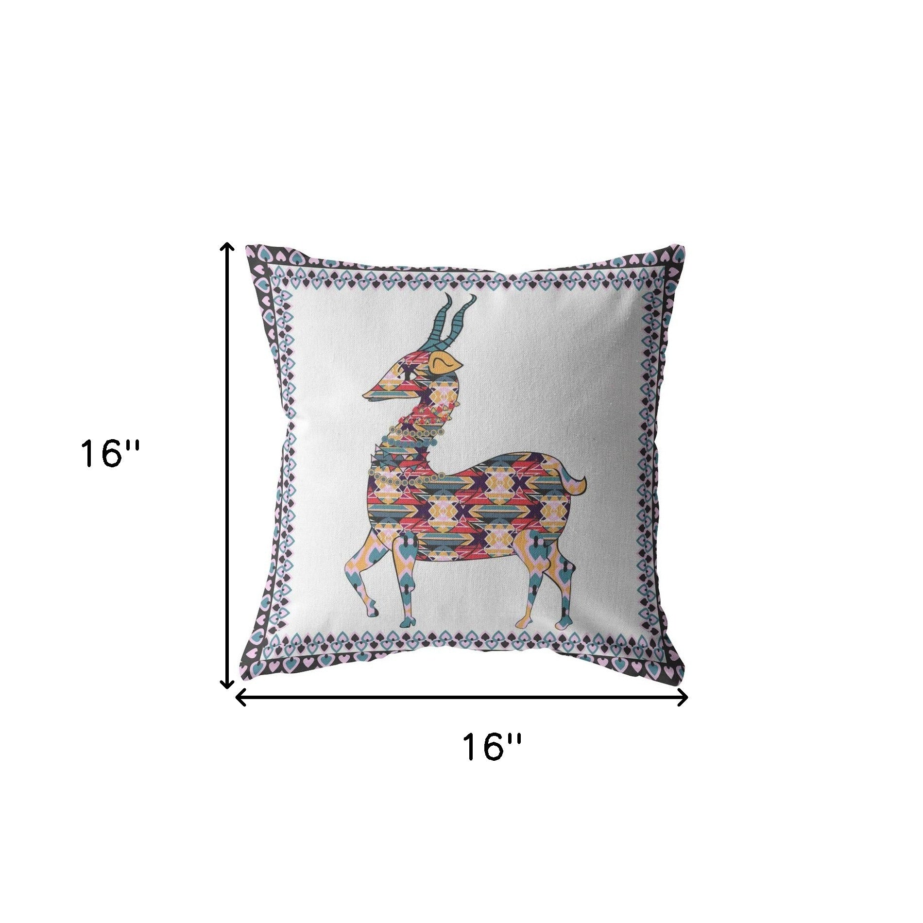 16" Blue White Boho Deer Indoor Outdoor Throw Pillow