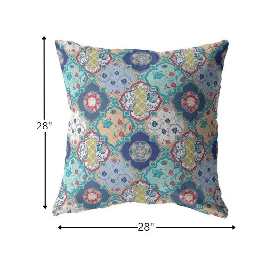 18” Blue Peach Trellis Indoor Outdoor Throw Pillow