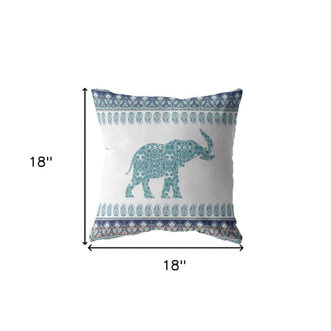 18” Teal Ornate Elephant Indoor Outdoor Throw Pillow
